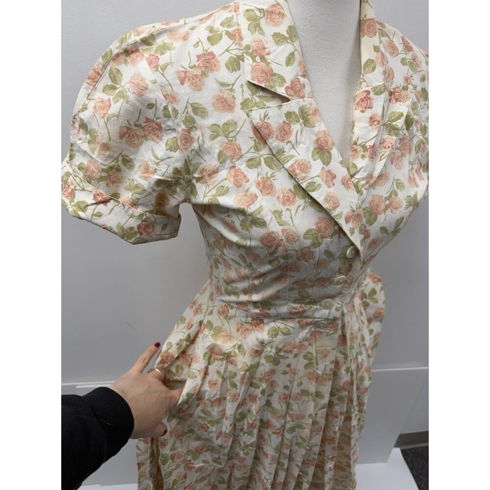 Katie vintage 1960s shirtwaist day dress pink green floral print Cotton USA Made - Picture 4 of 16